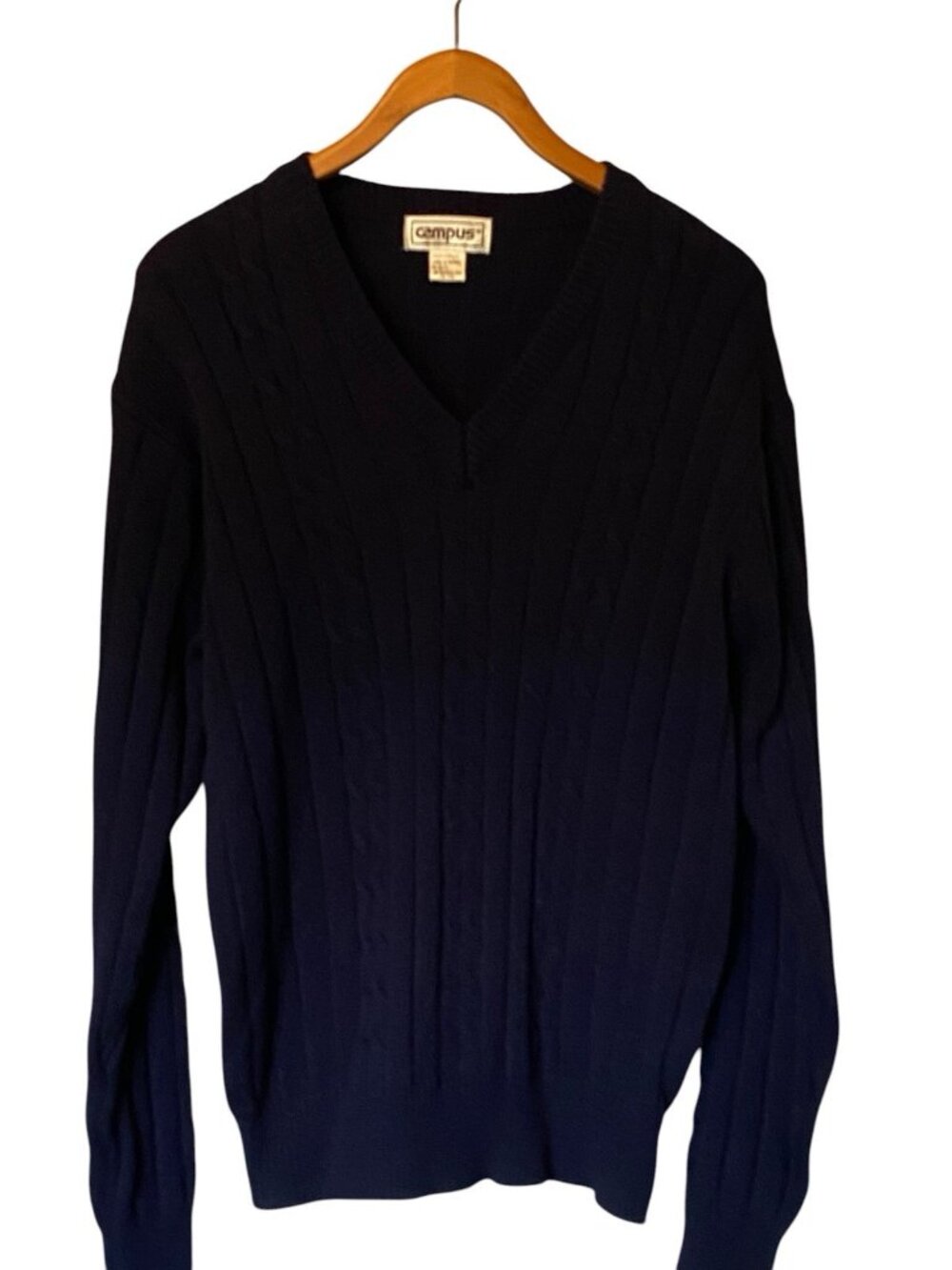 Campus Vintage Blue Knit Sweater Men's XL Made in Taiwan Crew Neck Pullover